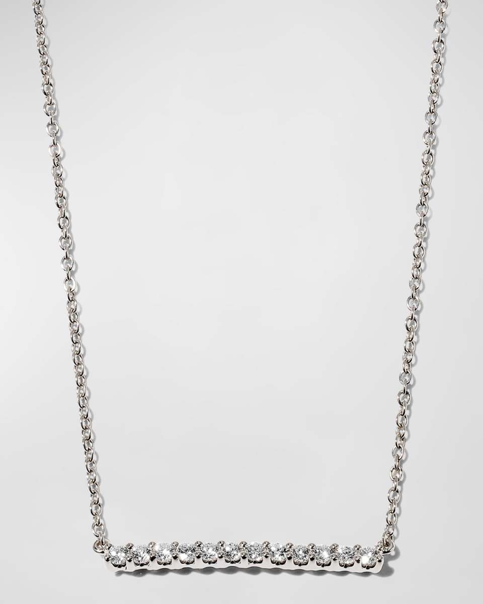 18k White Gold Small Diamond Bar Pendant Necklace, 18"L, 0.30tcw